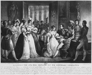 „Posaď se mi na kolena, nikoho to nebude obtěžovat“ nebo soudní scéna, 1803 (rytina) (černobílá fotografie) od French School